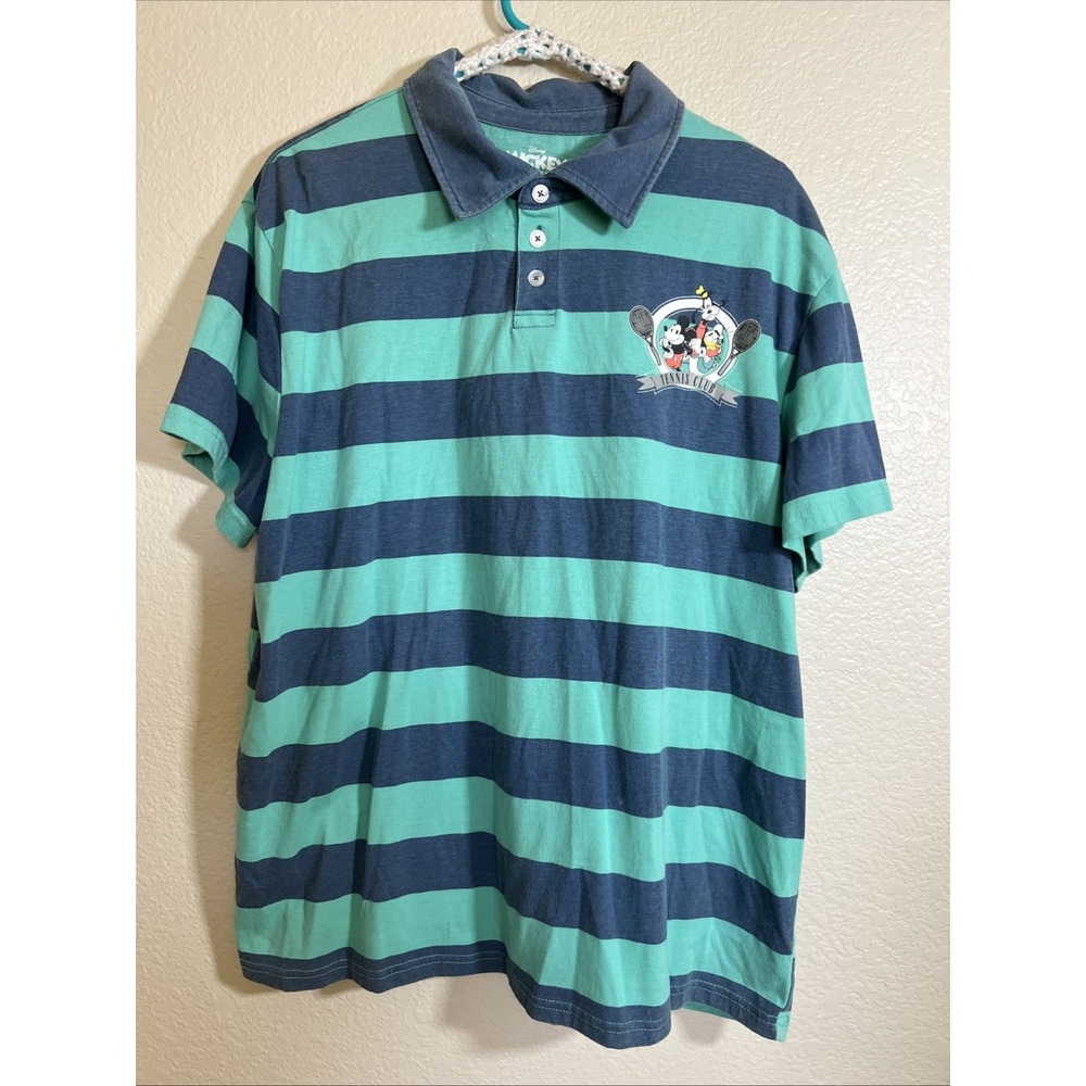 Disney Mickey and Friends Tennis Club Striped Polo Shirt Mens XXL
